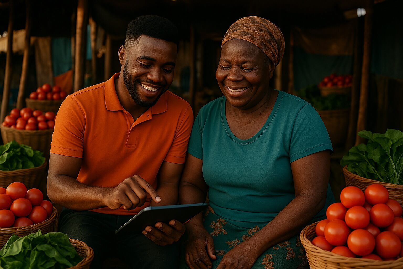 A zoyk agent helps a market stall owner fill in her registration form