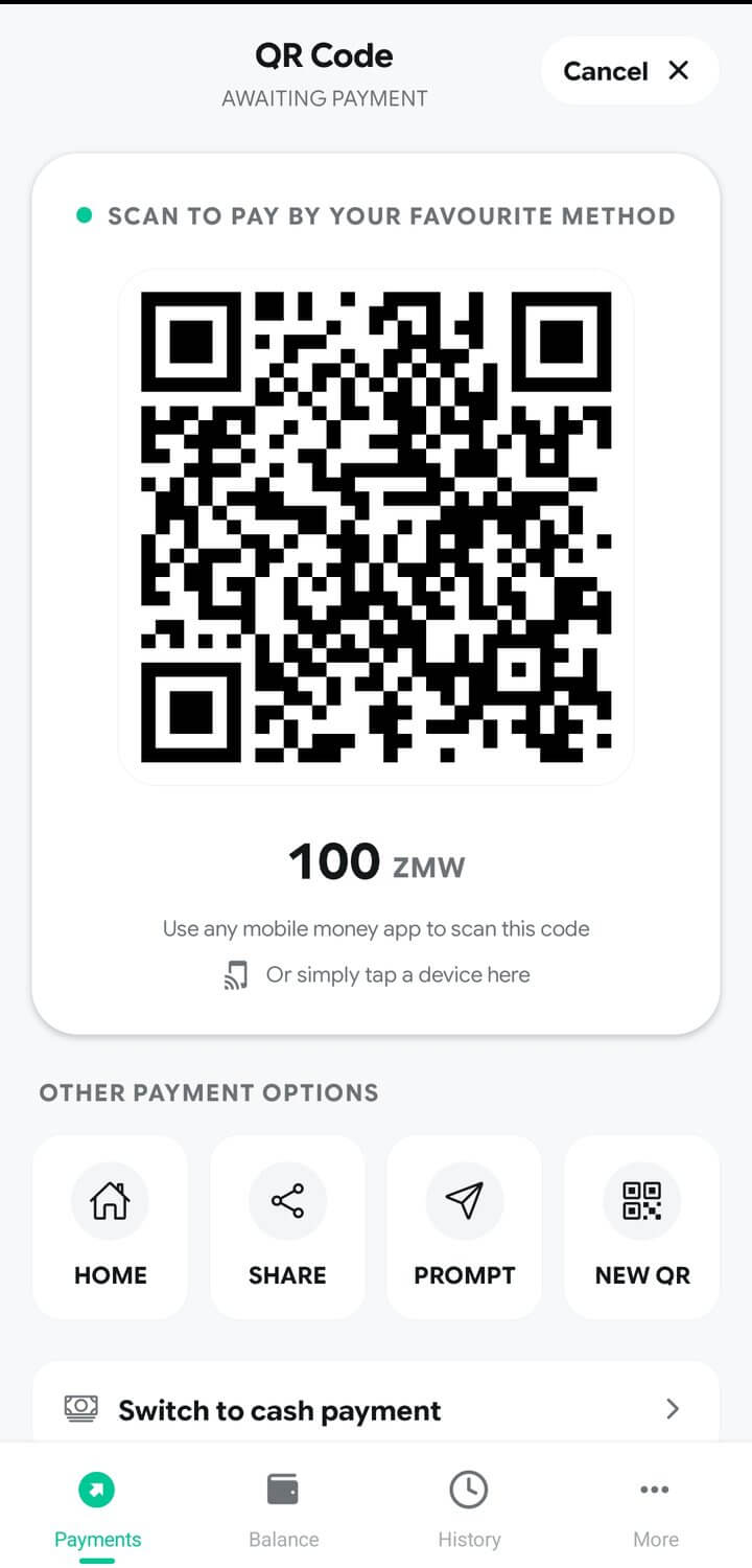 zoyk app — QR code for payment