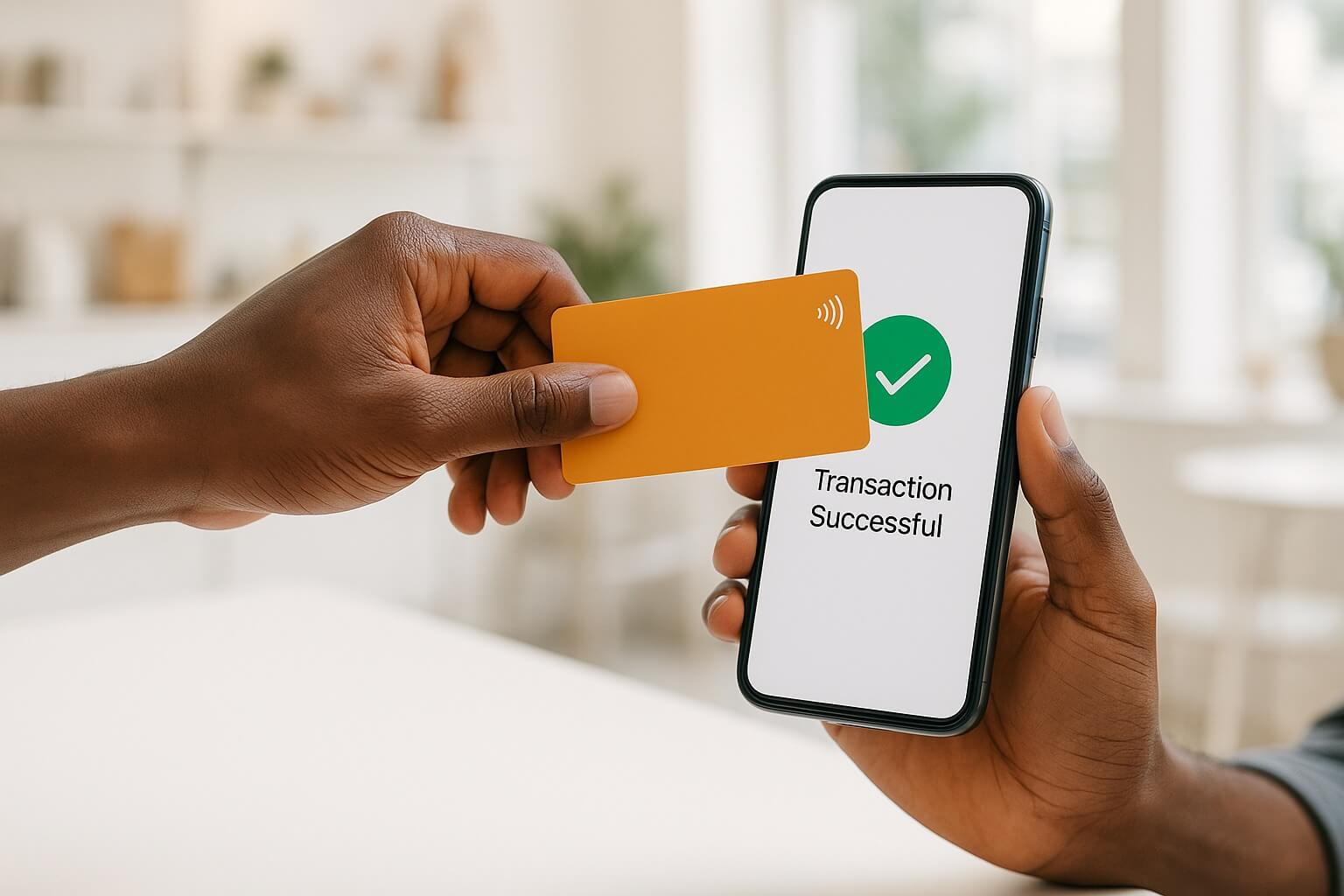 A customer taps a bank card on the merchant’s phone