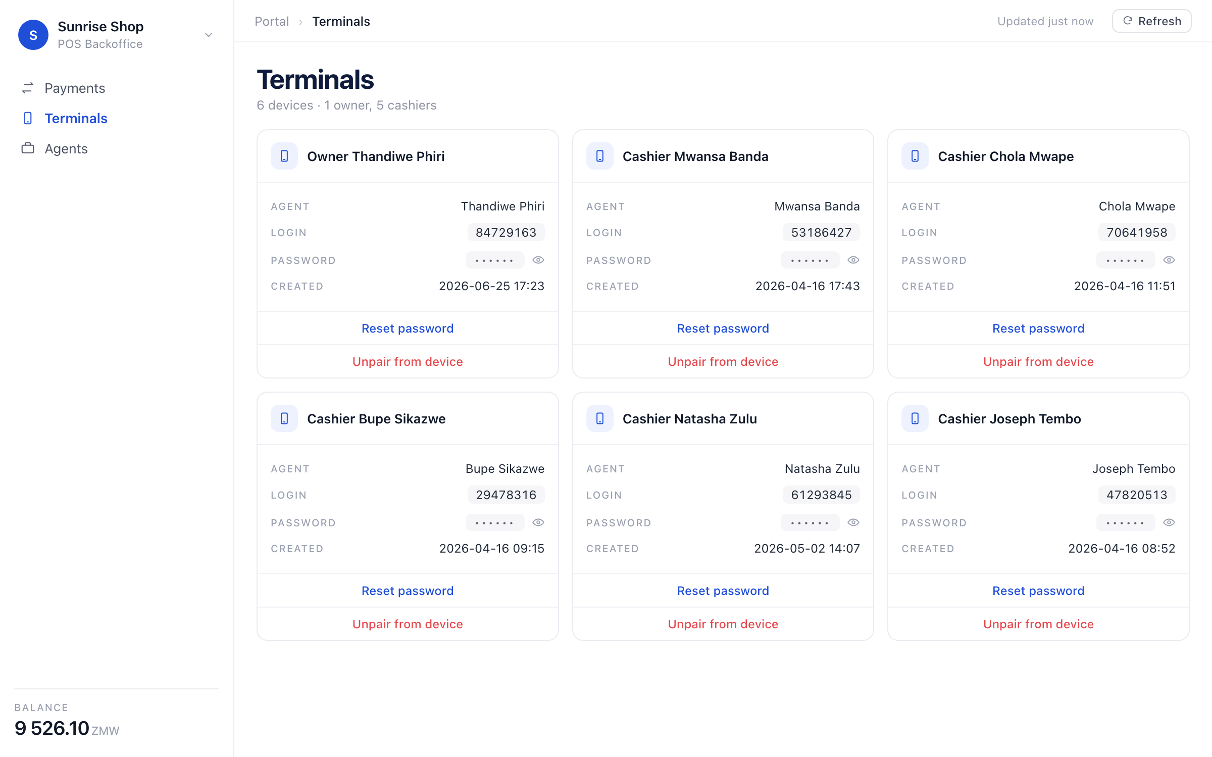 zoyk dashboard — cashier terminals under control